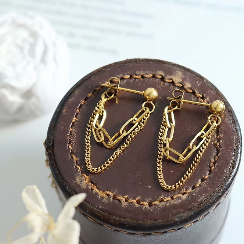 Luxury Tassel Earrings Women Fashion Designs Jewelry Stainless Steel Earrings Double Layer Chain Earrings for Women