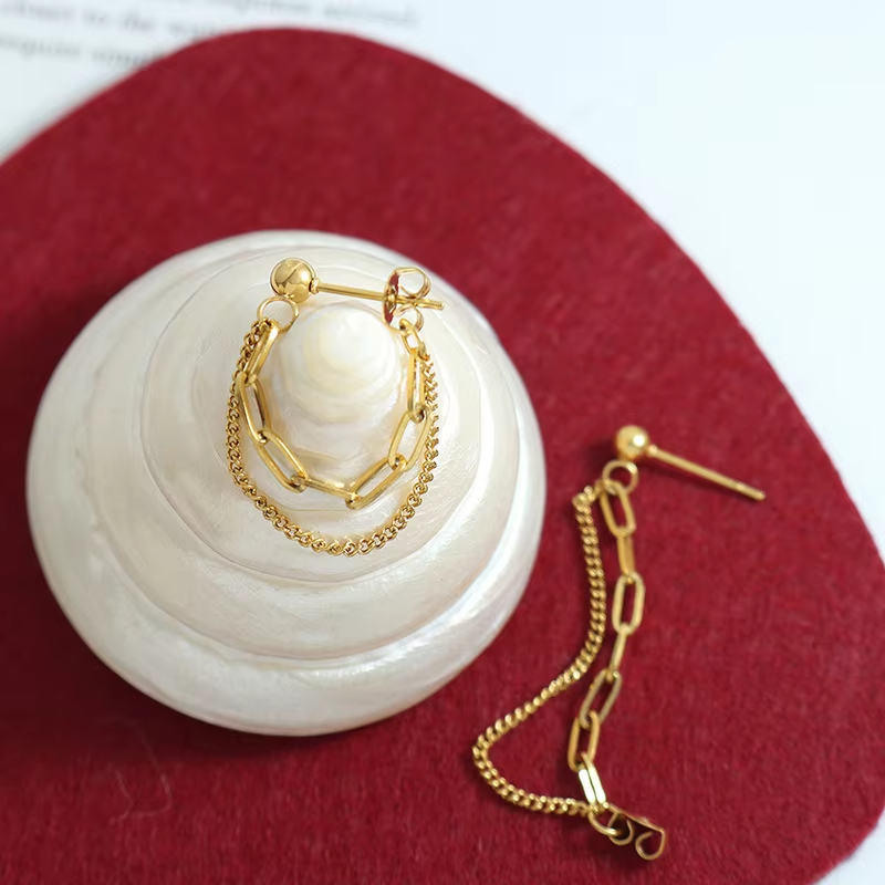 Luxury Tassel Earrings Women Fashion Designs Jewelry Stainless Steel Earrings Double Layer Chain Earrings for Women