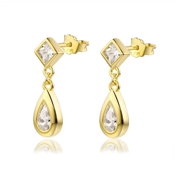 Maimang Custom Fine 18K Gold Plated Zircon Crystal Dangle Earring Women Jewelry 925 Sterling Silver Teardrop Shape Drop Earrings