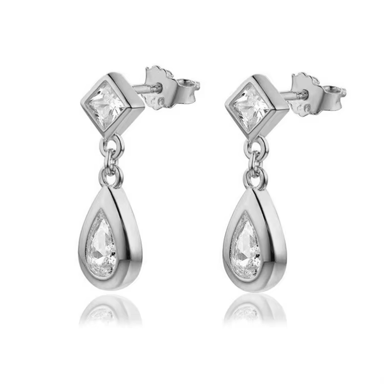 Maimang Custom Fine 18K Gold Plated Zircon Crystal Dangle Earring Women Jewelry 925 Sterling Silver Teardrop Shape Drop Earrings