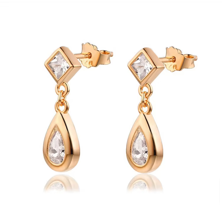 Maimang Custom Fine 18K Gold Plated Zircon Crystal Dangle Earring Women Jewelry 925 Sterling Silver Teardrop Shape Drop Earrings