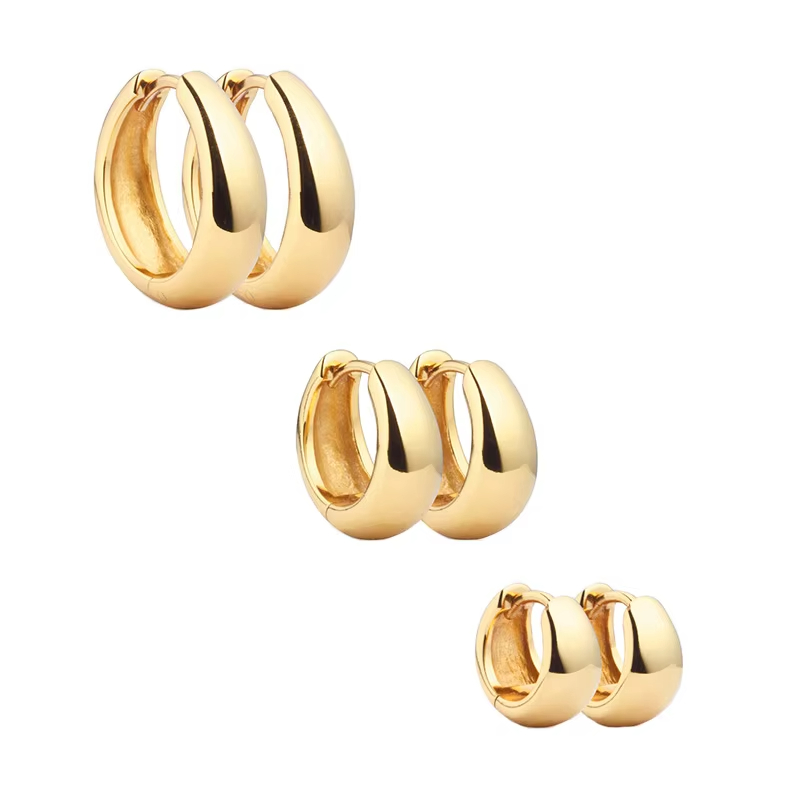 Manufacture 14K&18K Gold Vermeil Huggies 925 Sterling Silver Plated Bold Hoop Earrings