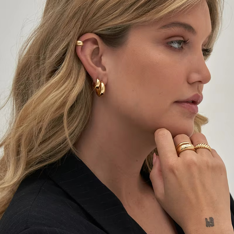 Manufacture 14K&18K Gold Vermeil Huggies 925 Sterling Silver Plated Bold Hoop Earrings