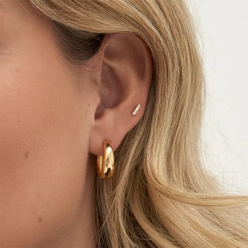 Manufacture 14K&18K Gold Vermeil Huggies 925 Sterling Silver Plated Bold Hoop Earrings