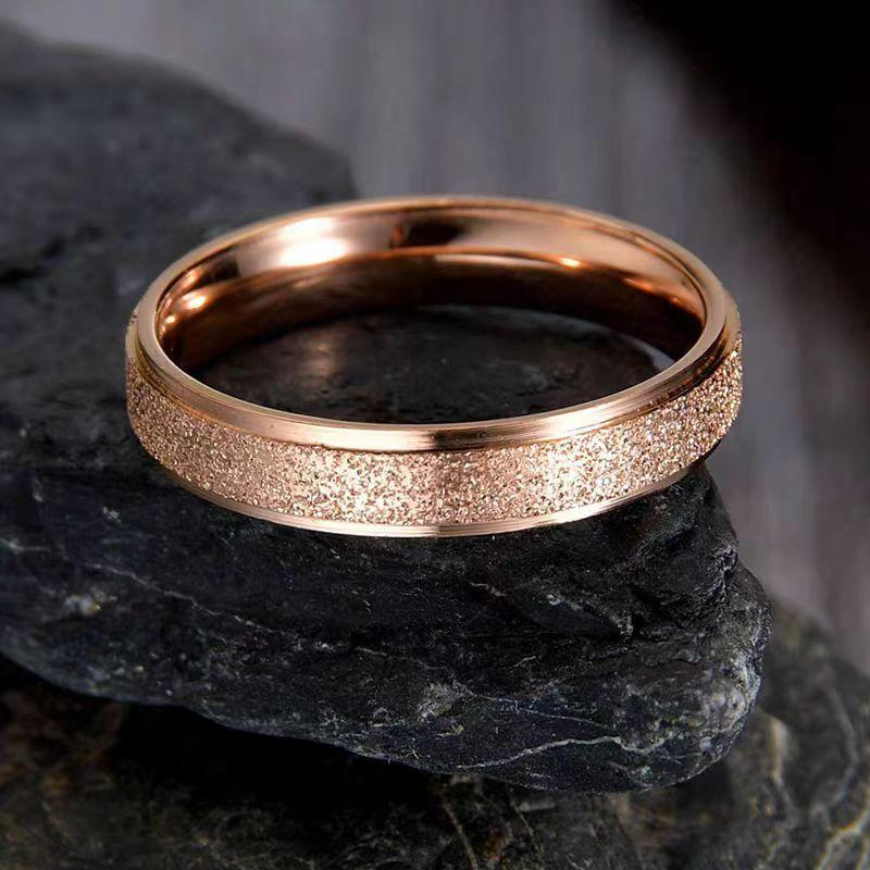Matte Texture Gold Band Stainless Steel Ring for Men and Women Fashion Classic Jewelry
