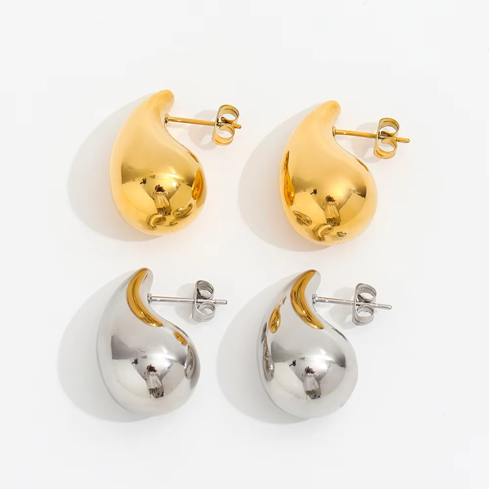 Medium Trend Hot Lightweight 18K PVD Gold Plated Waterproof Ball Hollow Teardrop Stainless Steel Hoop Earring Fashion Jewelry
