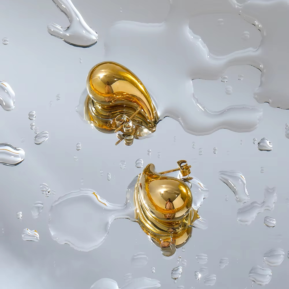 Medium Trend Hot Lightweight 18K PVD Gold Plated Waterproof Ball Hollow Teardrop Stainless Steel Hoop Earring Fashion Jewelry