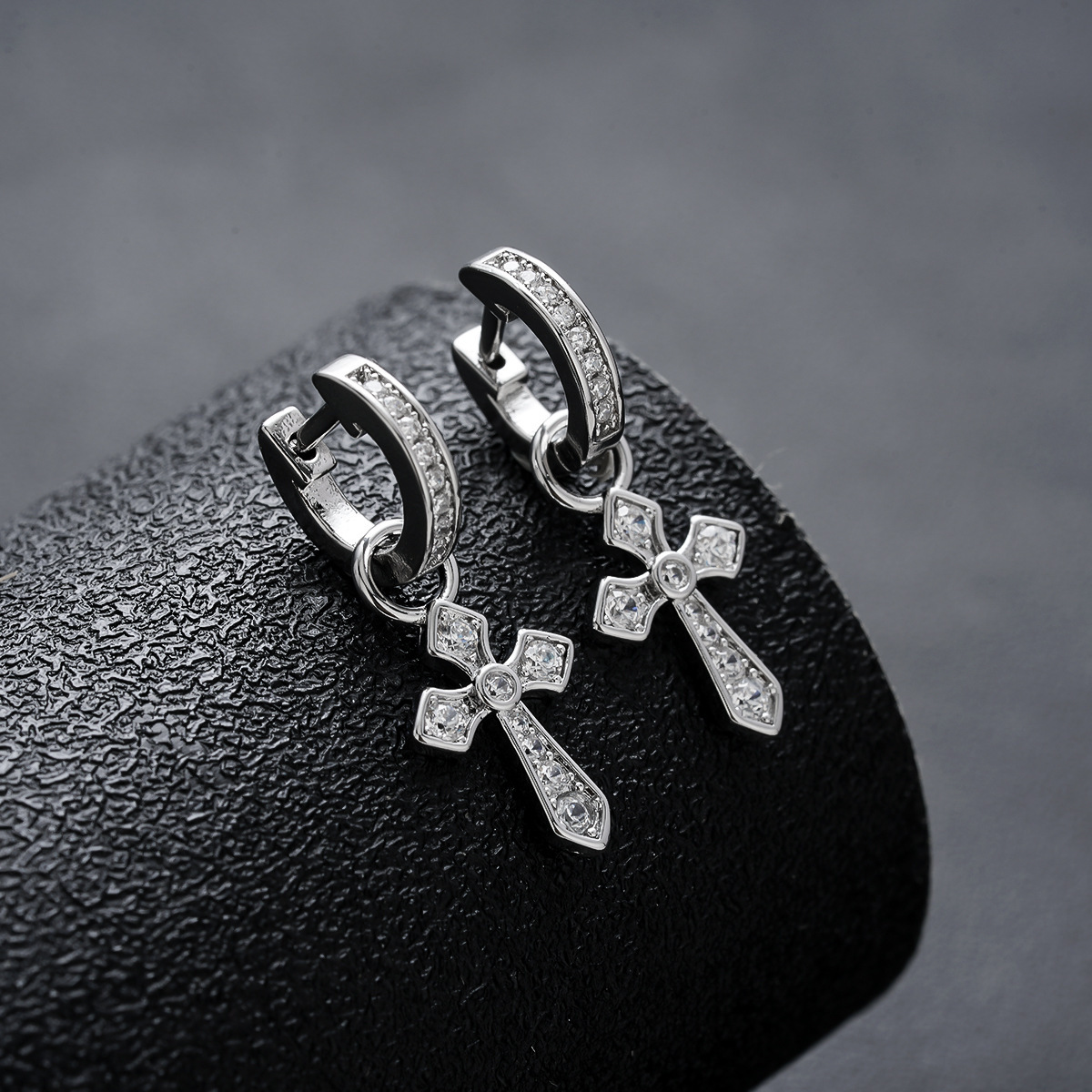 Men's Stainless Steel Cross Zircon Earrings Hoop Dangle Hip Hop Fashion Jewelry Silver Drop Earrings