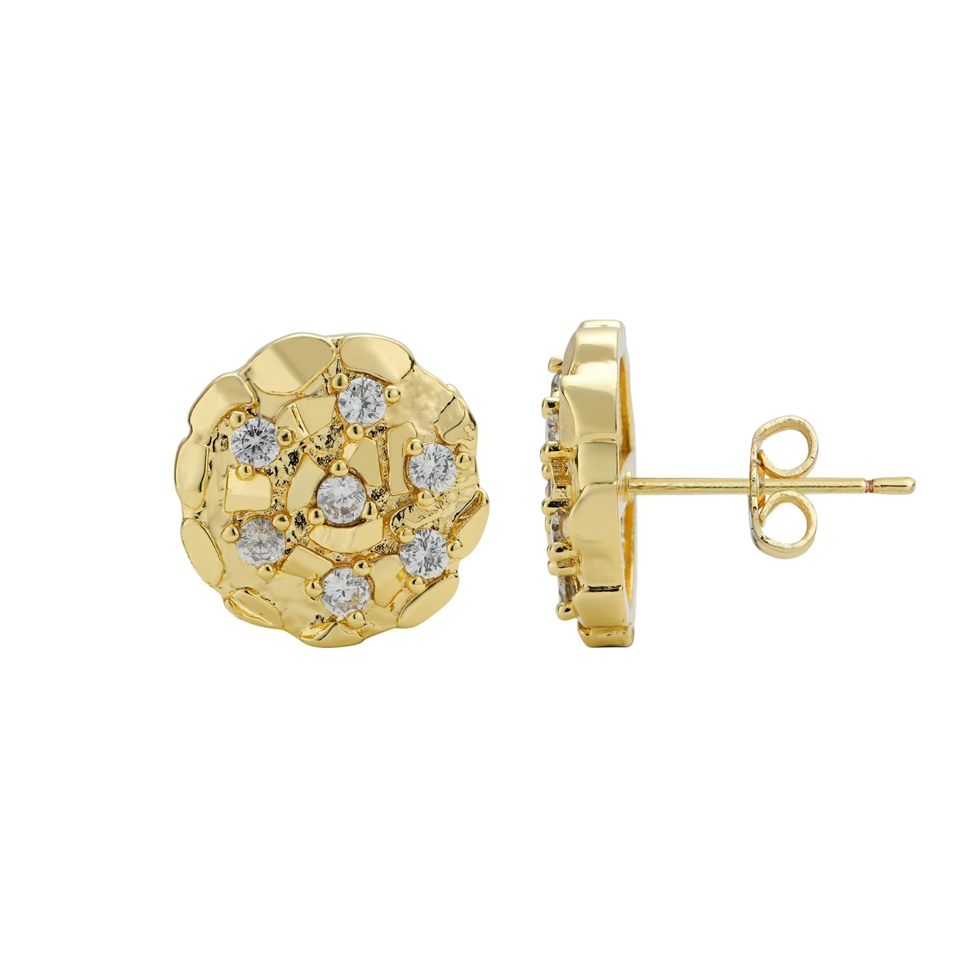 Men's gold nugget earrings with unique and exquisite design elegant round temperament earrings