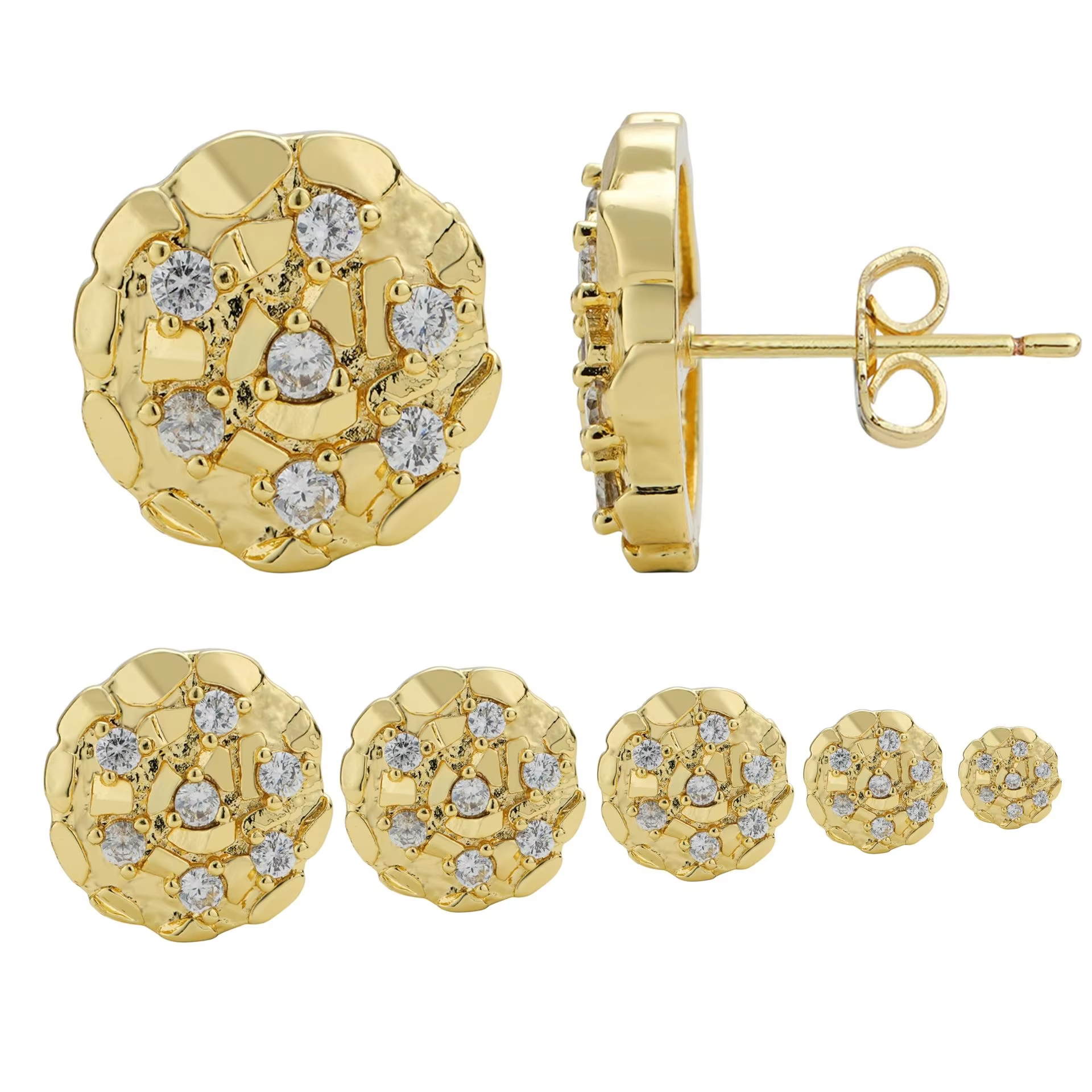 Men's gold nugget earrings with unique and exquisite design elegant round temperament earrings