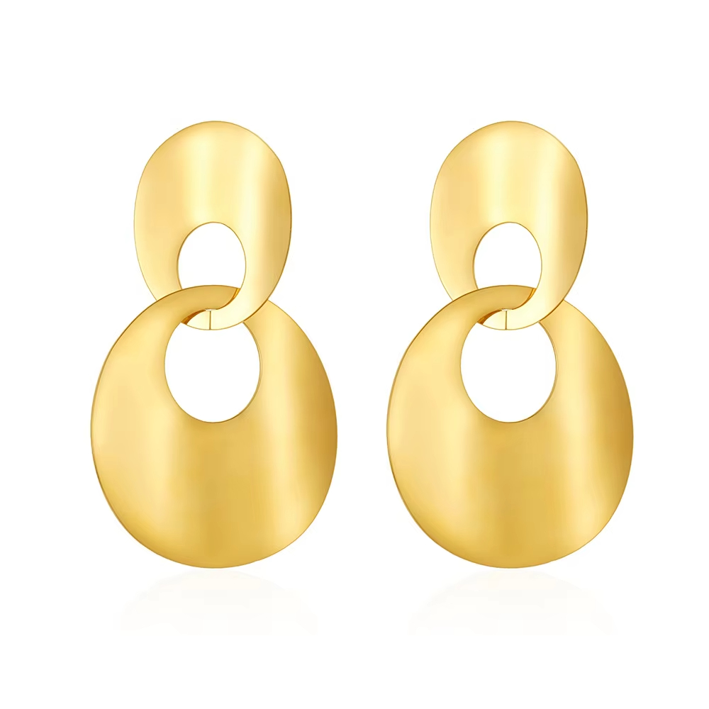 Metal Style Geometric Double Ring Earrings Women's High-end Sense Bright Face Personality Stainless Steel Hollow Earrings