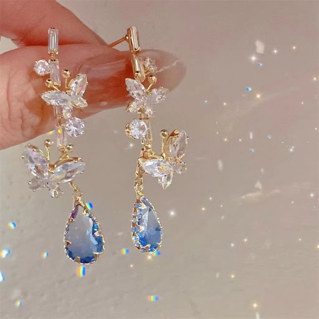 Micro-diamond Blue Butterfly Retro Luxury Earrings for Women