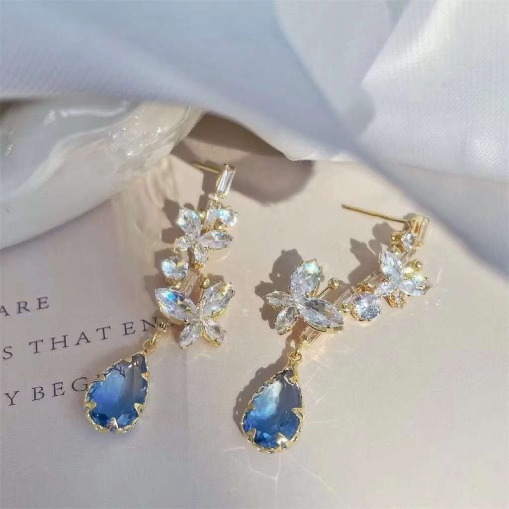 Micro-diamond Blue Butterfly Retro Luxury Earrings for Women