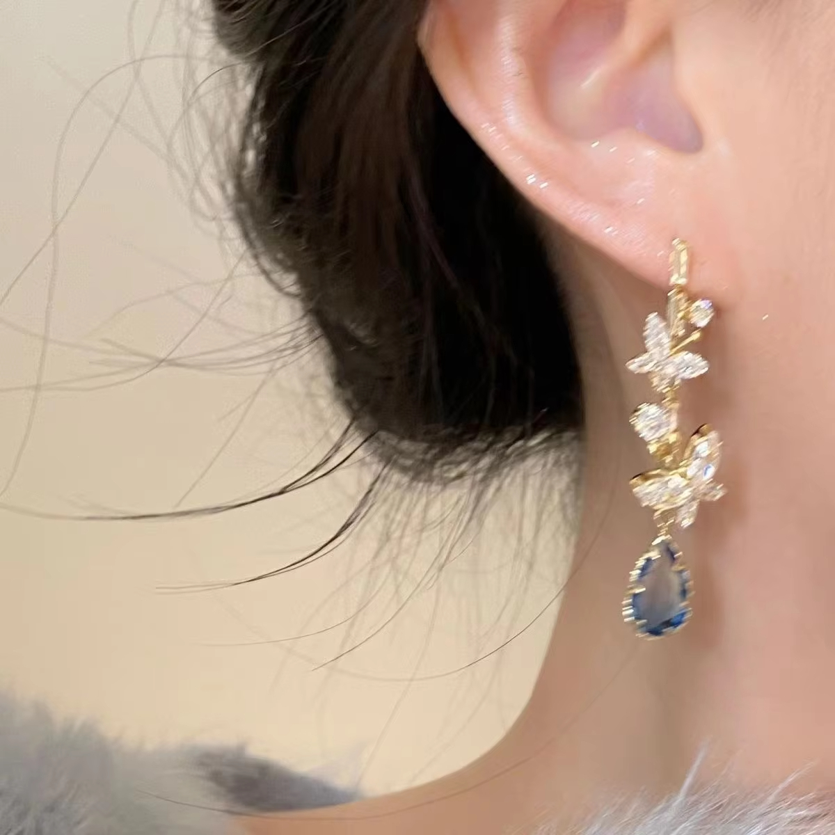Micro-diamond Blue Butterfly Retro Luxury Earrings for Women