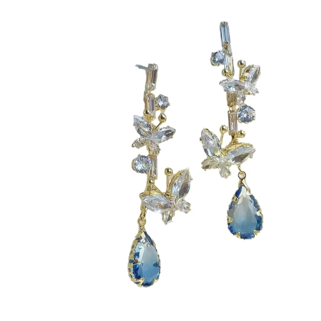 Micro-diamond Blue Butterfly Retro Luxury Earrings for Women