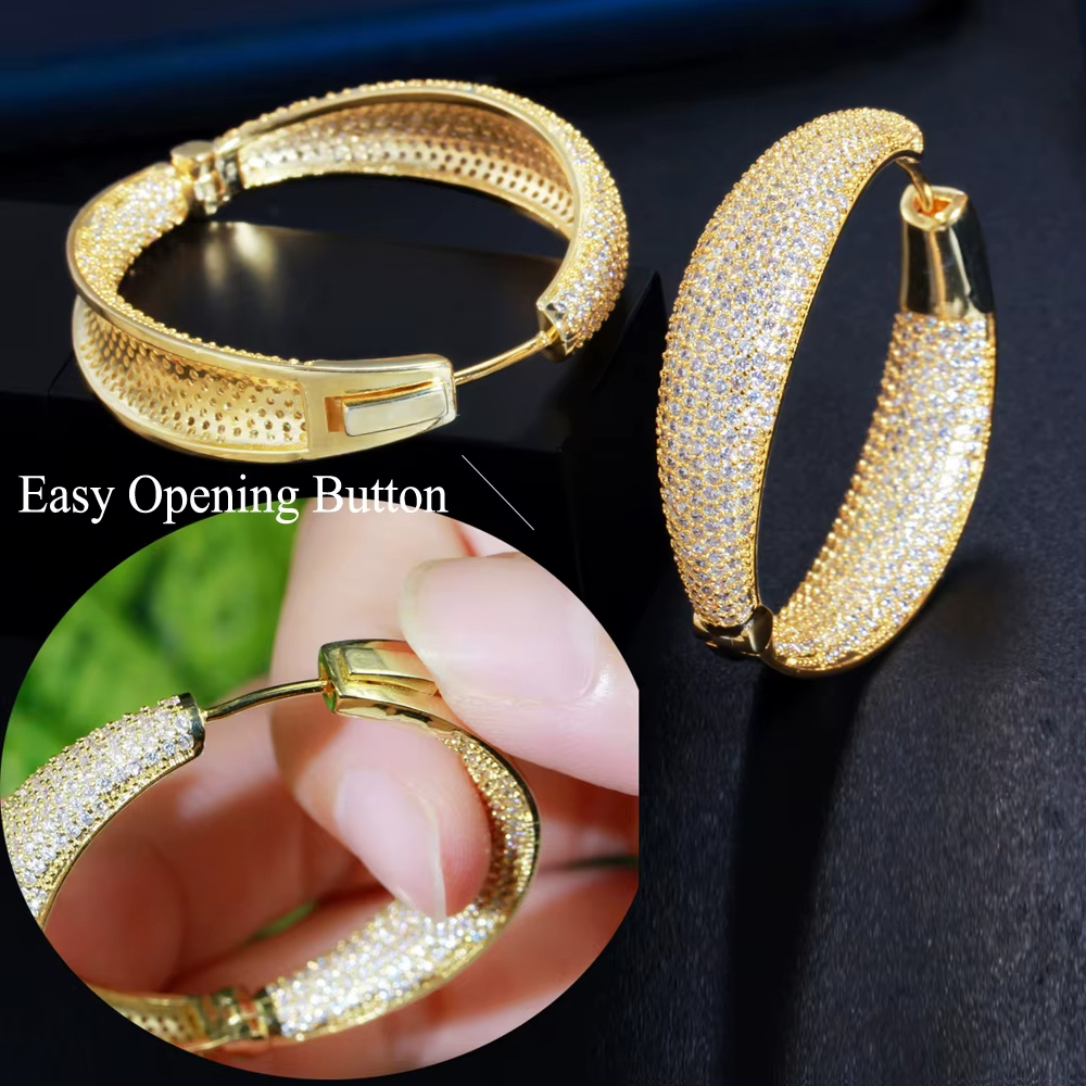 Micro Pave Cubic Zirconia Round Big Statement Hoop Earrings Silver Plated Luxury Women Wedding Bridal Jewelry Accessories