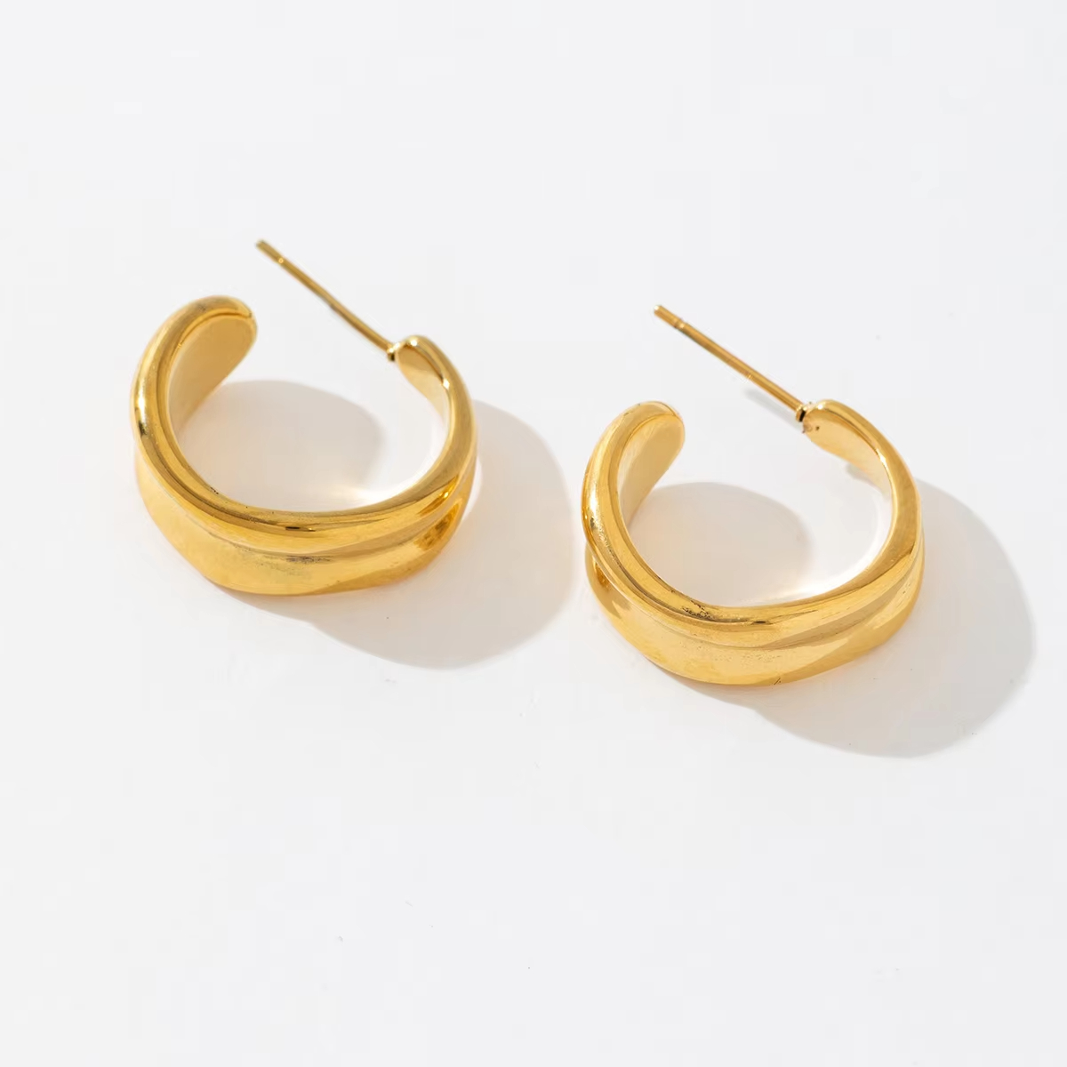 Minimalism Stainless Steel Stud Trendy for Anniversary Women Hypoallergenic Gold Plated Irregular Smooth Hoop Earrings