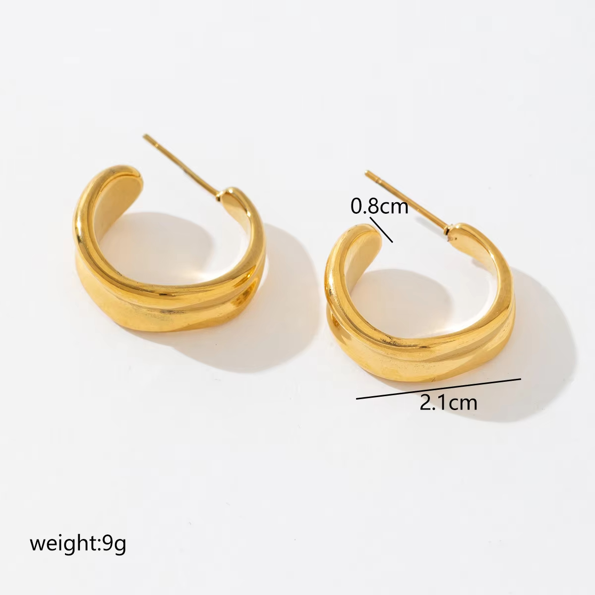 Minimalism Stainless Steel Stud Trendy for Anniversary Women Hypoallergenic Gold Plated Irregular Smooth Hoop Earrings