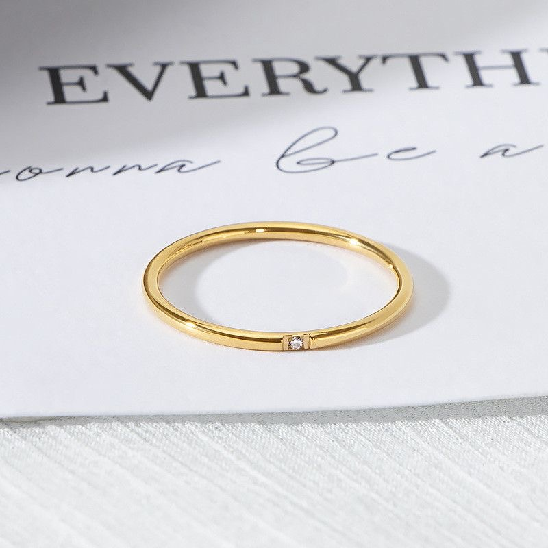 Minimalist 18K Gold Plated Stainless Steel Micro Inlaid Zircon Ultra Thin Ring Elegant Fashion Jewelry for Women