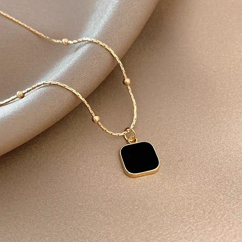Minimalist Black Square Pendant Necklace – 18K Gold Plated Titanium Steel | Chic Jewelry for Women