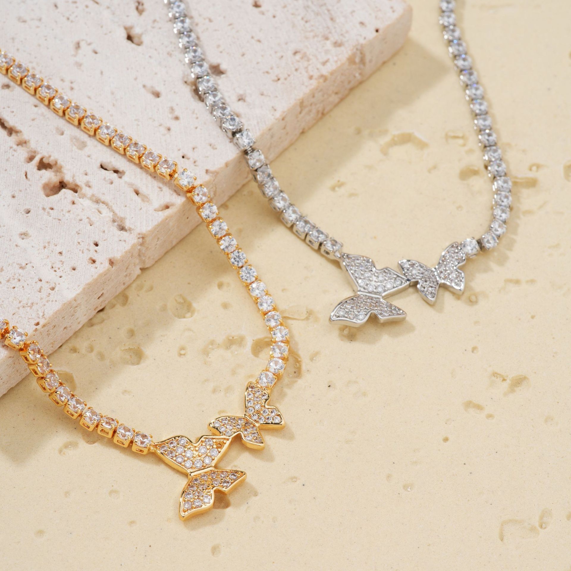 Minimalist Butterfly Cubic Zirconia Tennis Necklace