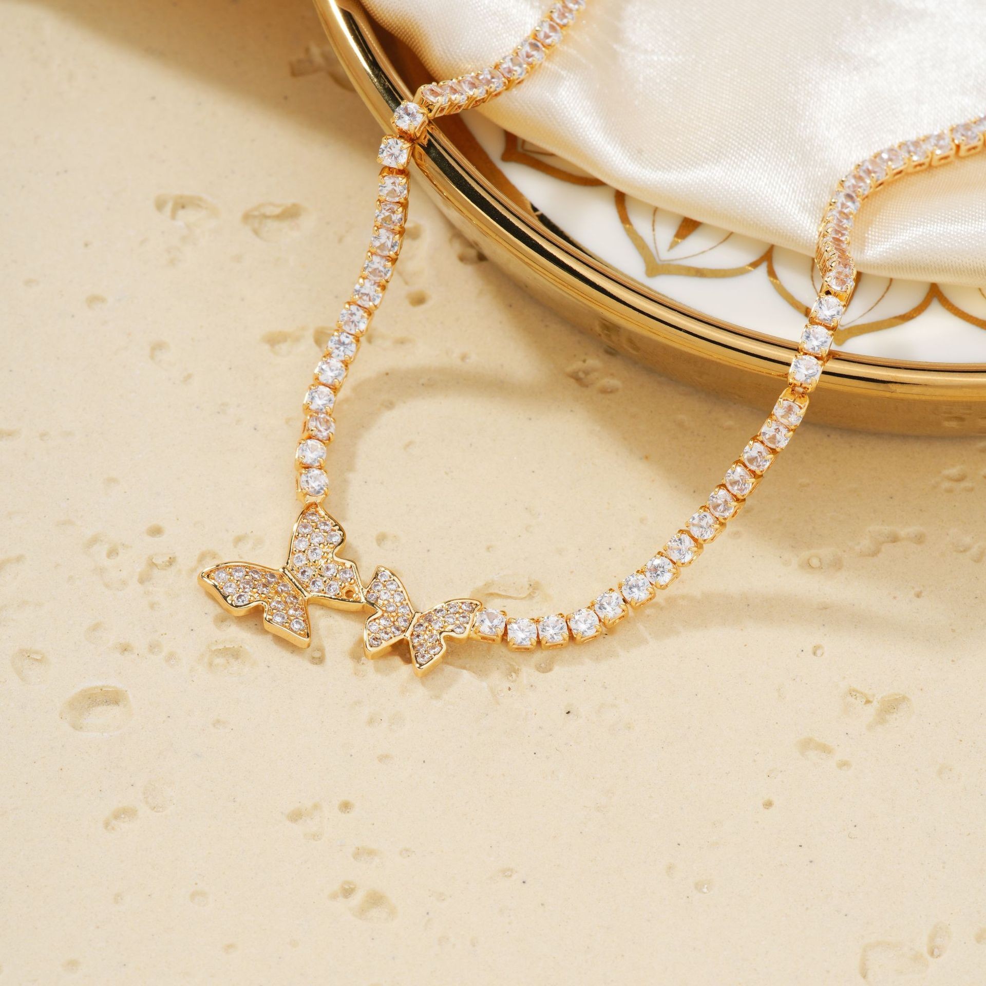 Minimalist Butterfly Cubic Zirconia Tennis Necklace