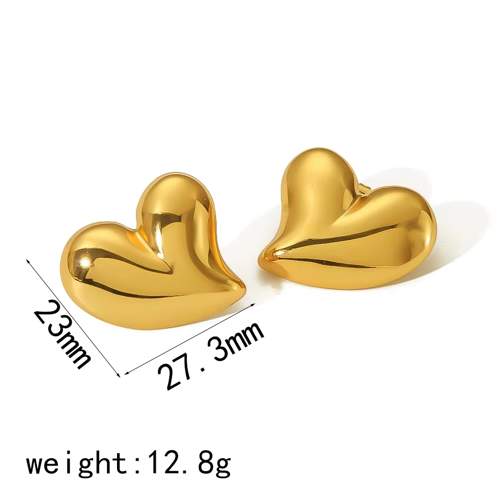 Minimalist Clean Fit Gold Silver Heart Pendant Necklace 18K PVD Gold Stainless Steel Metal Love Heart Stud Earring for Women