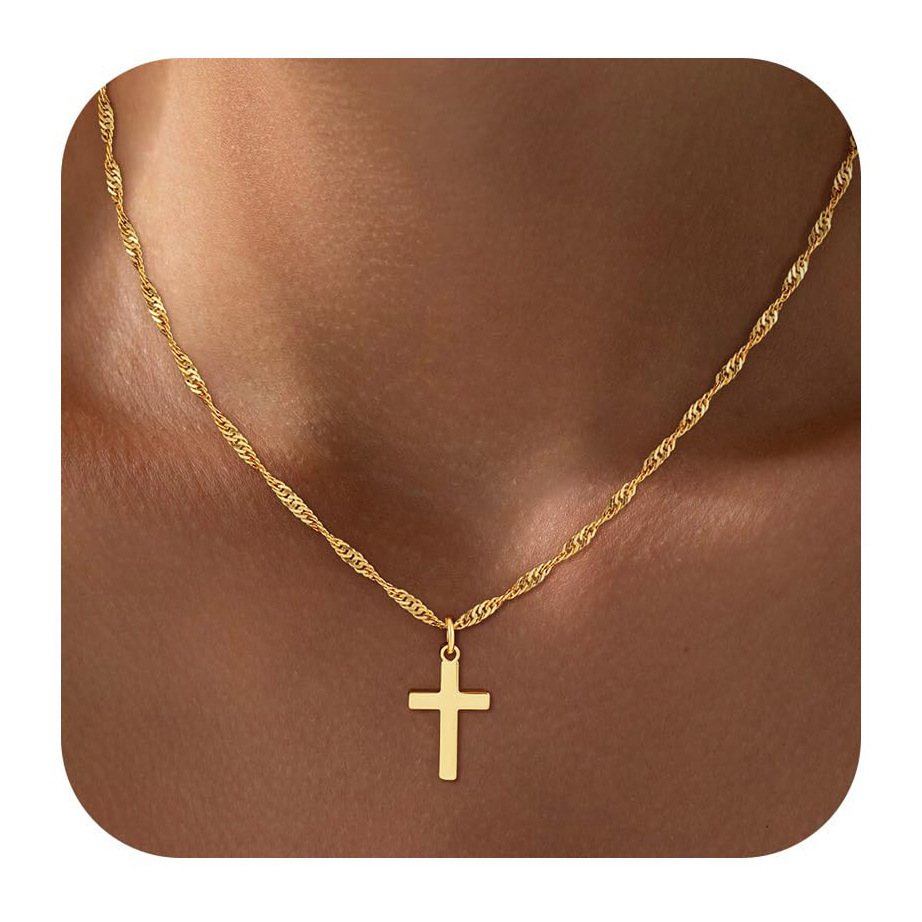 Minimalist Cross Necklace Premium Feel stainless steel Dainty Gold Pendant Chain for Women cross jewelry