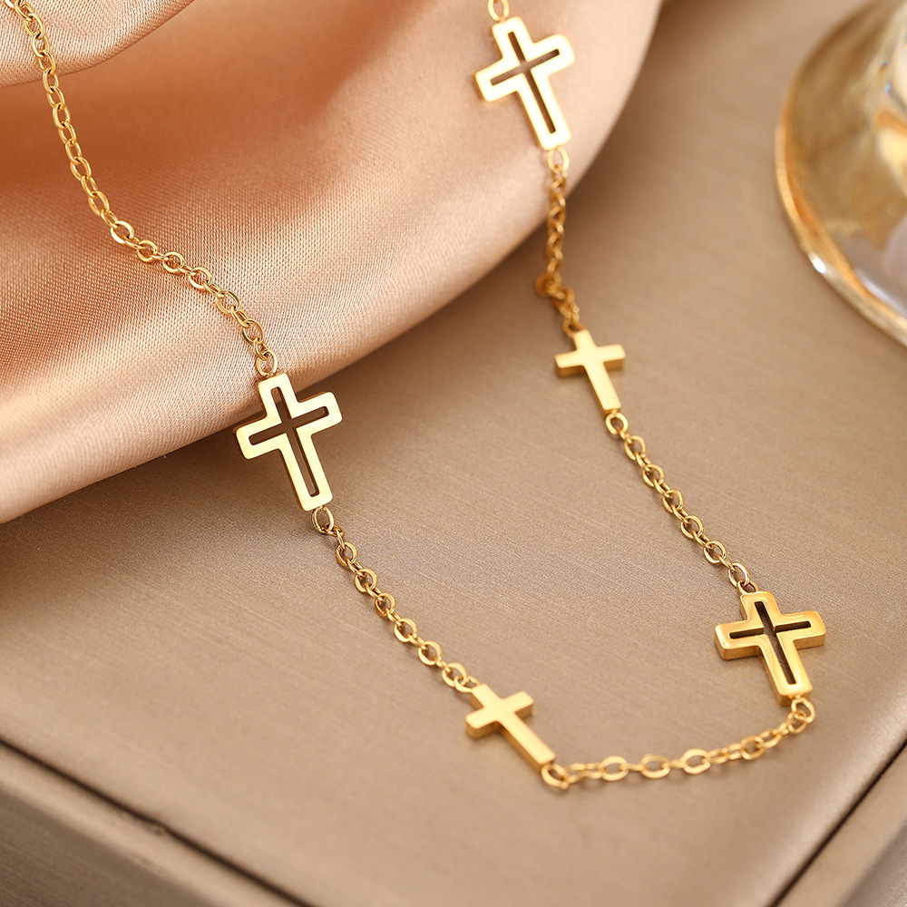 Minimalist Cross stainless steel cross jewelry necklace, Waterproof Gold Silver Pendant Chain for Women