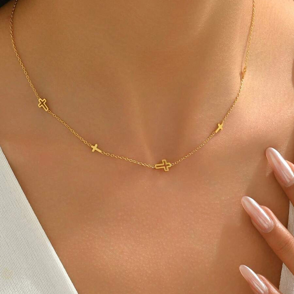 Minimalist Cross stainless steel cross jewelry necklace, Waterproof Gold Silver Pendant Chain for Women