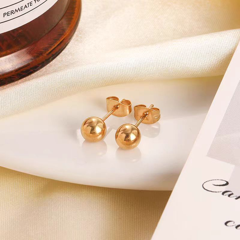 Minimalist Gold Ball Stud Earrings for Women – Classic Round Sphere Studs – Hypoallergenic Stainless Steel Earrings for Daily Office and Casual Wear