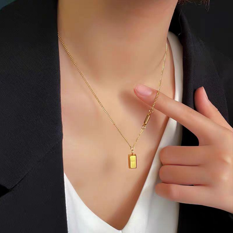 Minimalist Gold Bar Pendant Necklace – 18K Gold Plated Stainless Steel Jewelry for Women