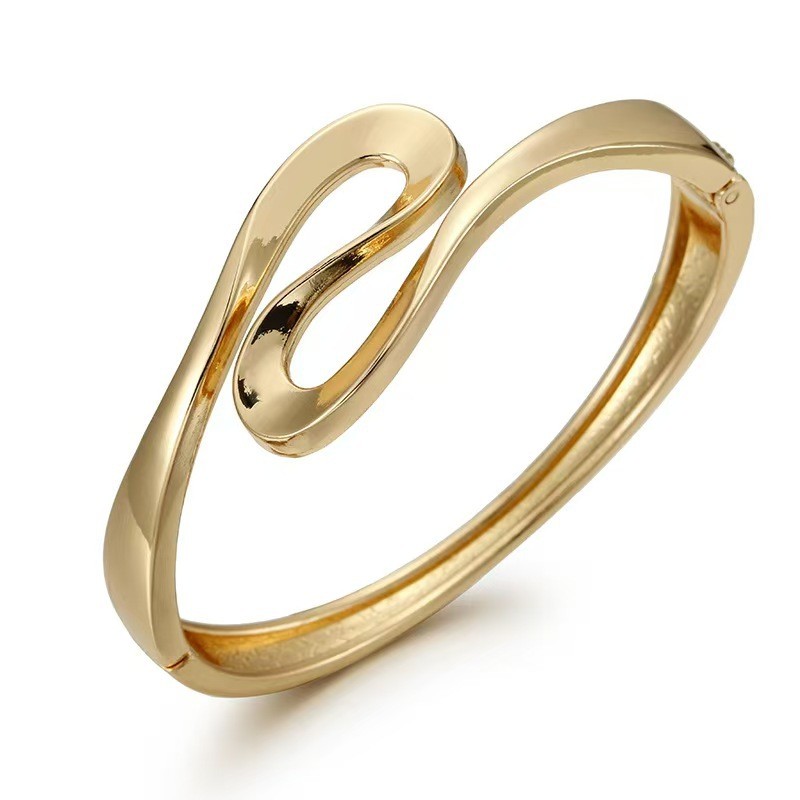 Minimalist Oval Link Crystal Bangle Bracelet for Women – Gold Tone Micro Pave Zircon Adjustable Cuff