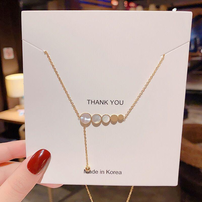 Minimalist Pearl Disc Drop Necklace – Korean Style Adjustable Gold Chain