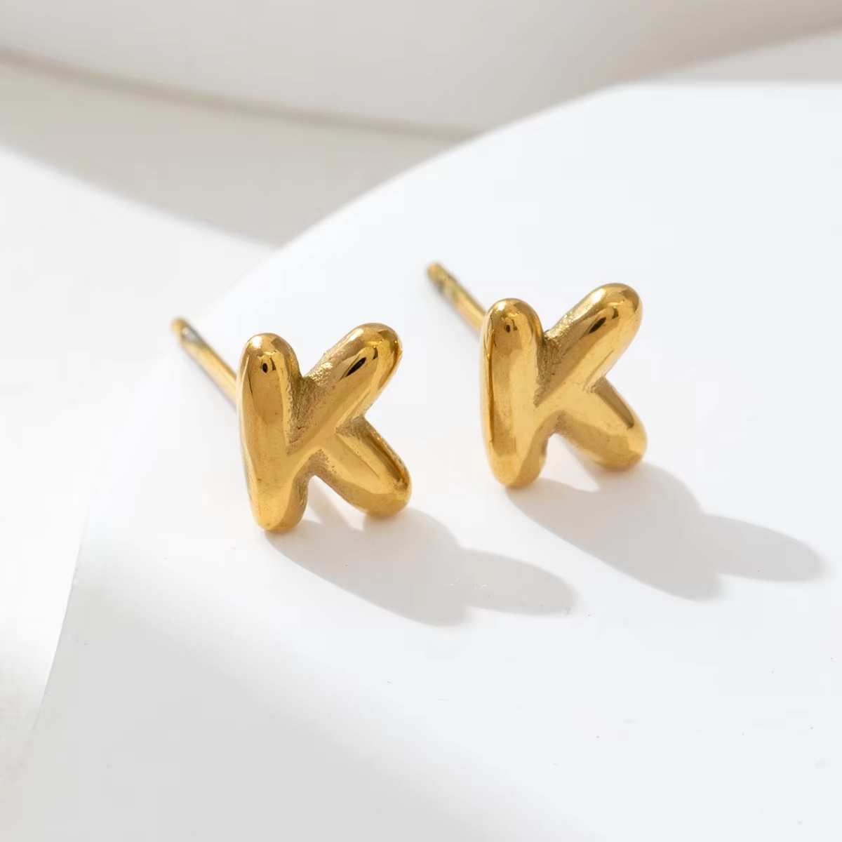 Minimalist Small Letter Stainless Steel Stud Earrings for Women Hypoallergenic 18K Gold Plated Letter K Earrings Jewelry