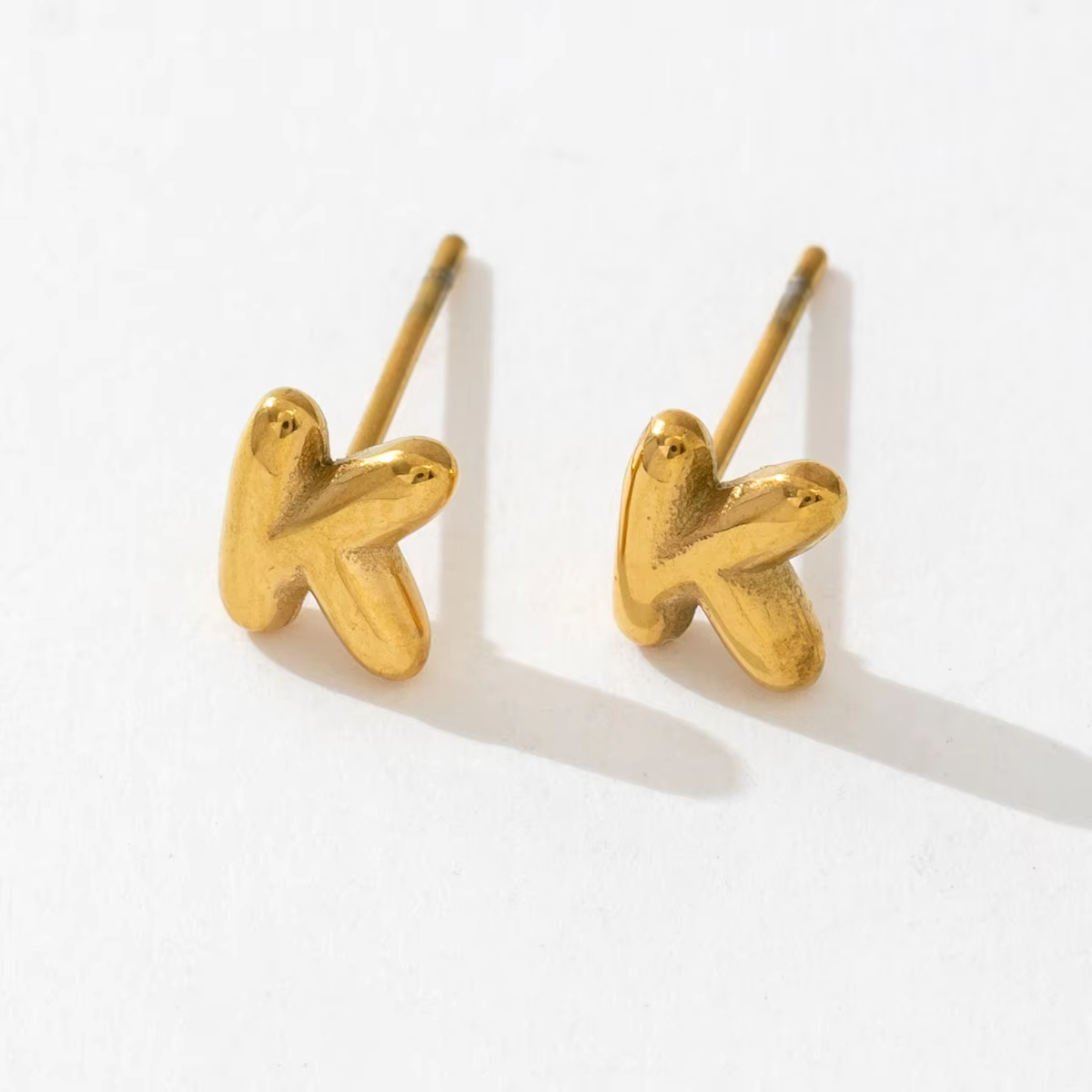 Minimalist Small Letter Stainless Steel Stud Earrings for Women Hypoallergenic 18K Gold Plated Letter K Earrings Jewelry