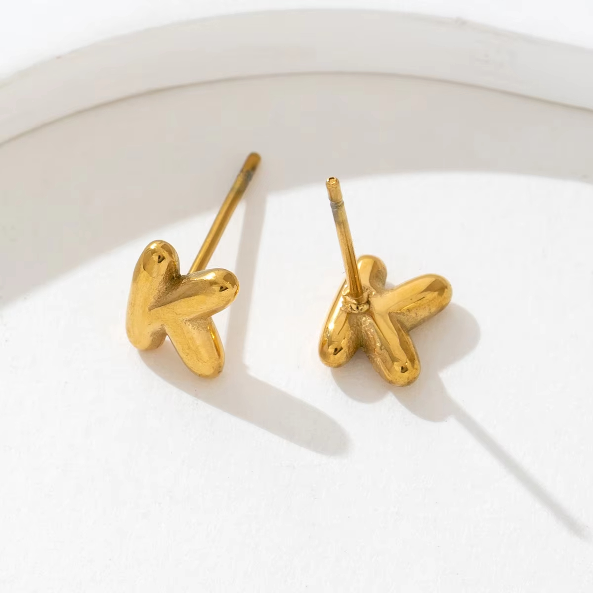 Minimalist Small Letter Stainless Steel Stud Earrings for Women Hypoallergenic 18K Gold Plated Letter K Earrings Jewelry