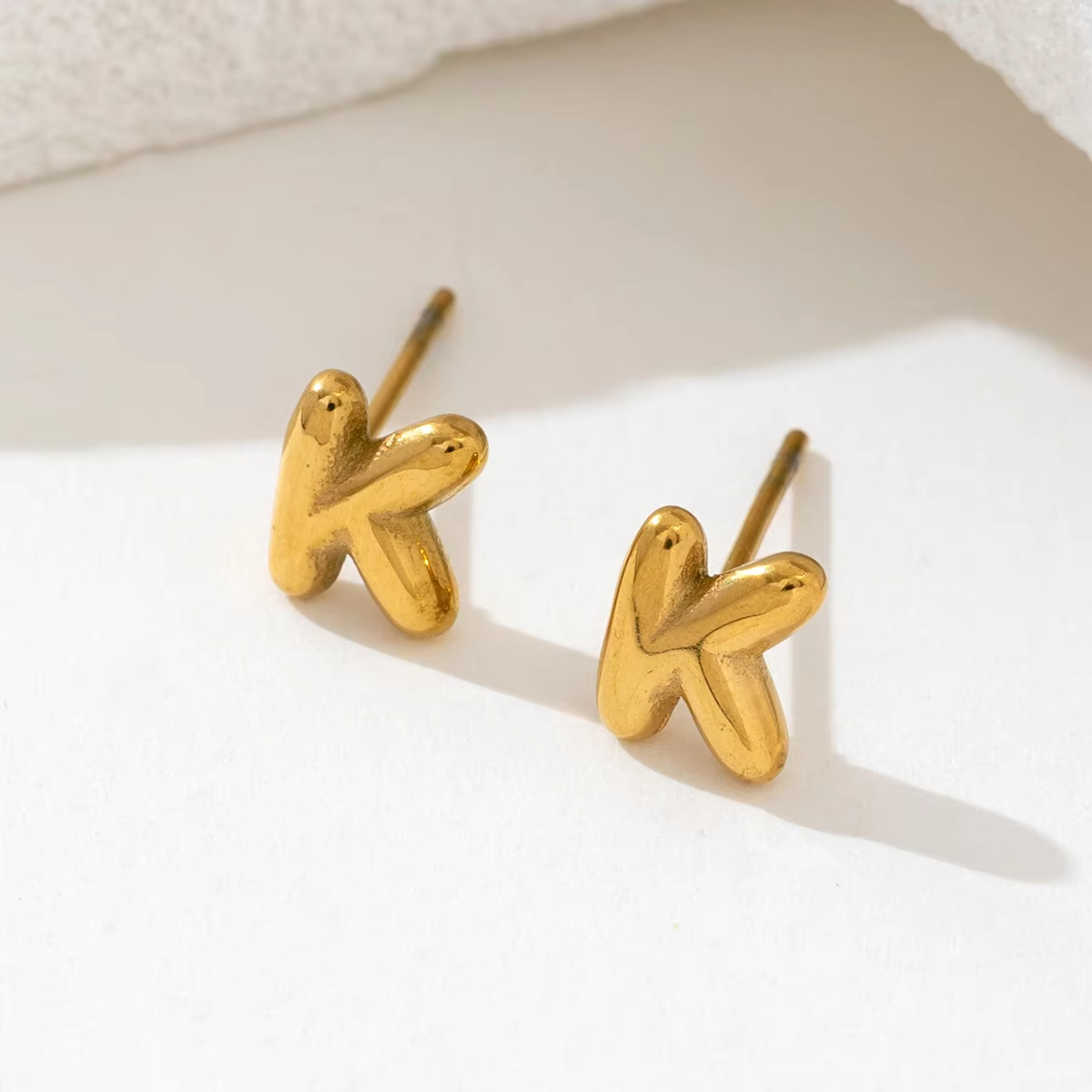 Minimalist Small Letter Stainless Steel Stud Earrings for Women Hypoallergenic 18K Gold Plated Letter K Earrings Jewelry
