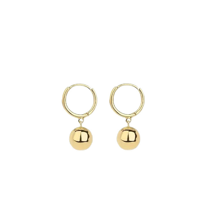 Minimalist Titanium Steel Hoop Earrings with Small Ball Gold Bean Charm, 316L Stainless Steel Jewelry