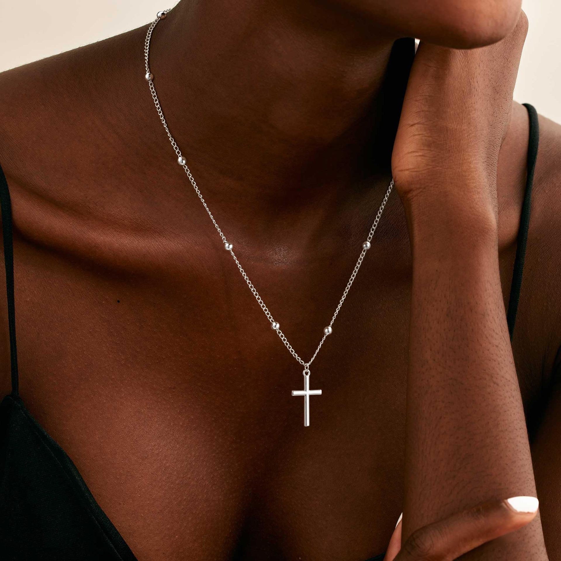 Minimalist Versatile Cross Titanium Steel Necklace, Stainless Steel Pendant Chain Jewelry for Women Daily Wear