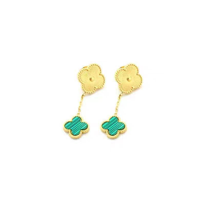Modern Clover Hoop Earrings with Emerald Green Enamel and Crystal Charm in Gold Plated Stainless Steel for Trendy Women