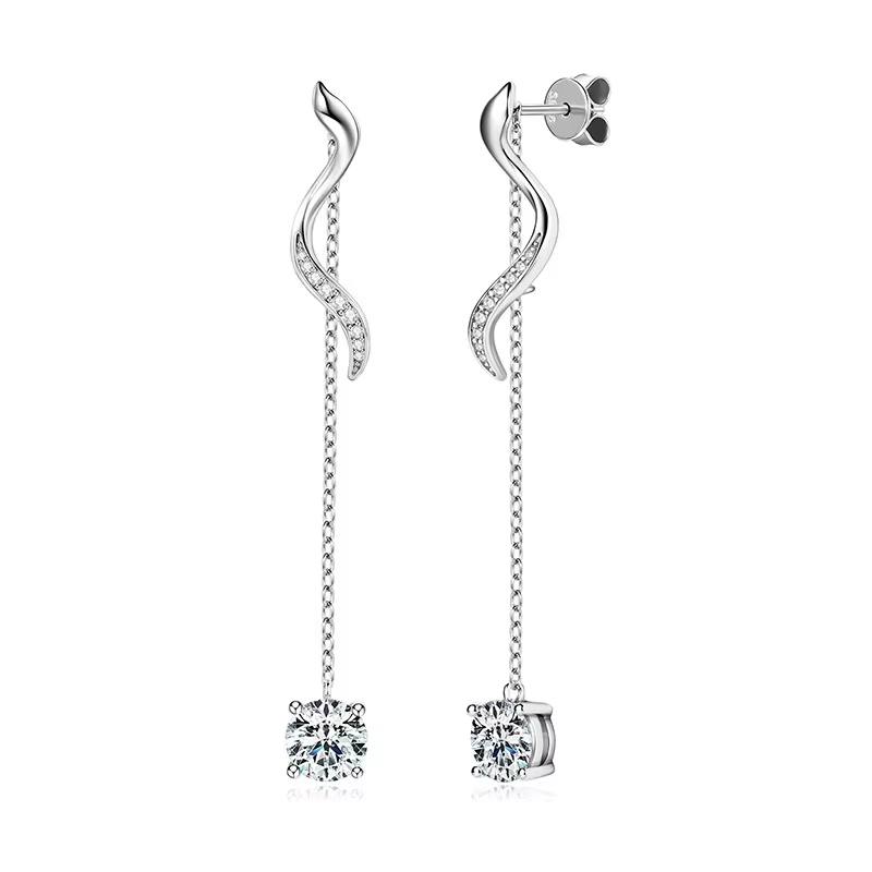 Moissanite Stud Earrings Women's Trendy Flower Gold Plated Fashion Elegant High-end Long Tassel Ear Jewelry Gift