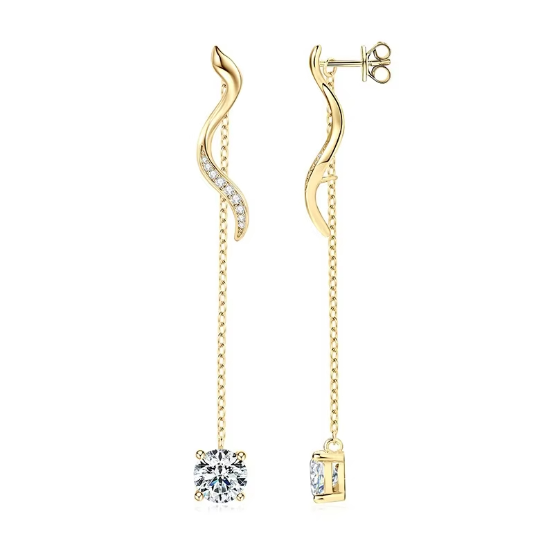 Moissanite Stud Earrings Women's Trendy Flower Gold Plated Fashion Elegant High-end Long Tassel Ear Jewelry Gift
