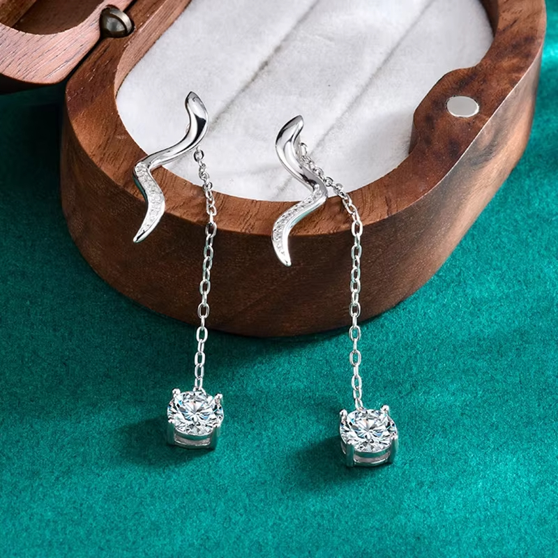 Moissanite Stud Earrings Women's Trendy Flower Gold Plated Fashion Elegant High-end Long Tassel Ear Jewelry Gift
