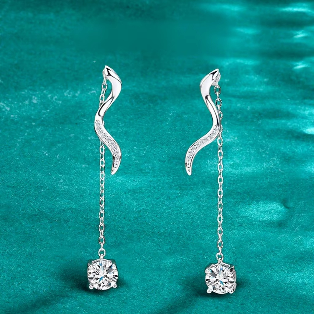 Moissanite Stud Earrings Women's Trendy Flower Gold Plated Fashion Elegant High-end Long Tassel Ear Jewelry Gift