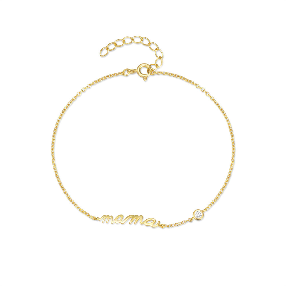 Mother's Day Gift 18k Gold 925 Sterling Silver Jewelry Silver Mama Chain Bracelet Women