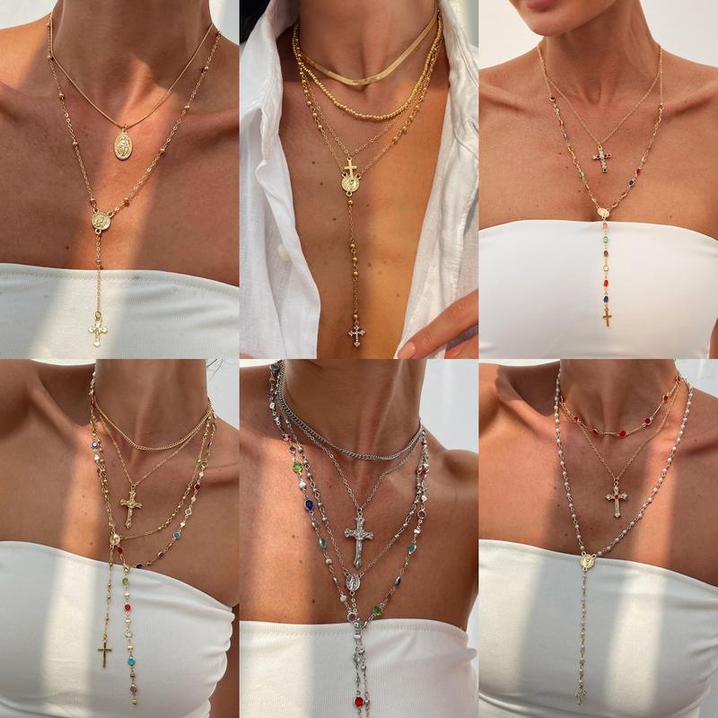 Multi Style Personalized Fashion stainless steel ,cross necklace Gold Layered Collarbone Pendant Jewelry
