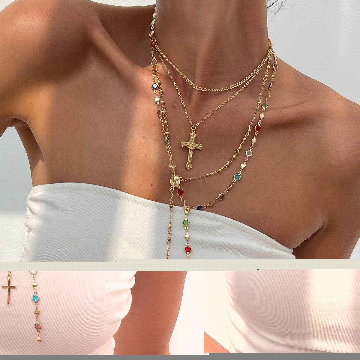 Multi Style Personalized Fashion stainless steel ,cross necklace Gold Layered Collarbone Pendant Jewelry