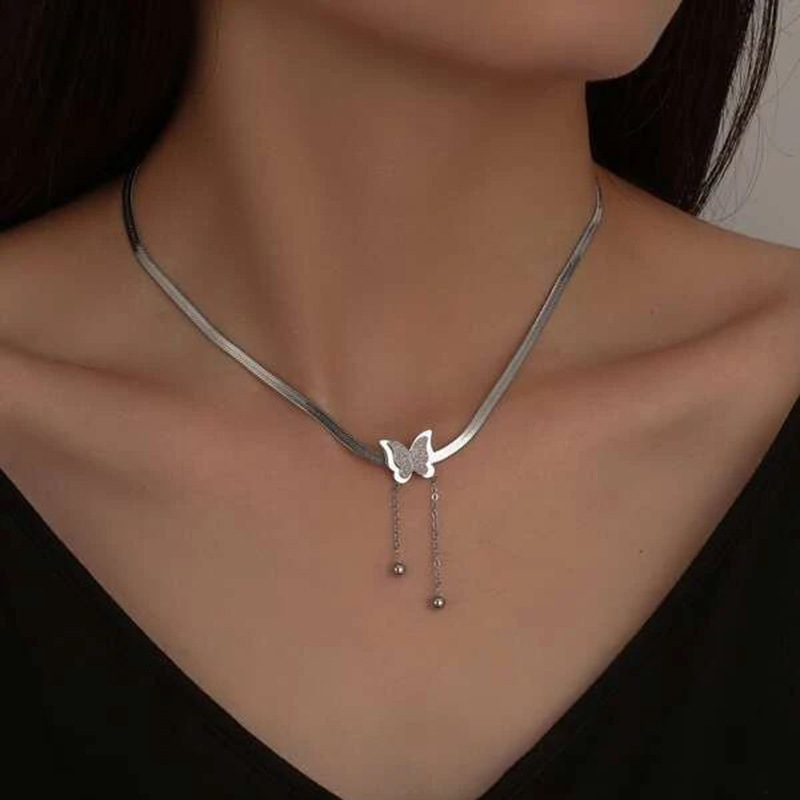 Multicolored Fashion Necklace Gold Butterfly Tassel Pendant Snake Chain Adjustable Multicolored fashion necklace for Women Gift