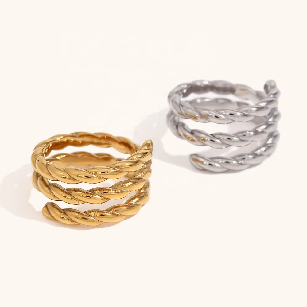 Multilayer Twisted Signet Ring – Fashion 18K Gold/Silver Plated Stainless Steel Waterproof Unisex Jewelry